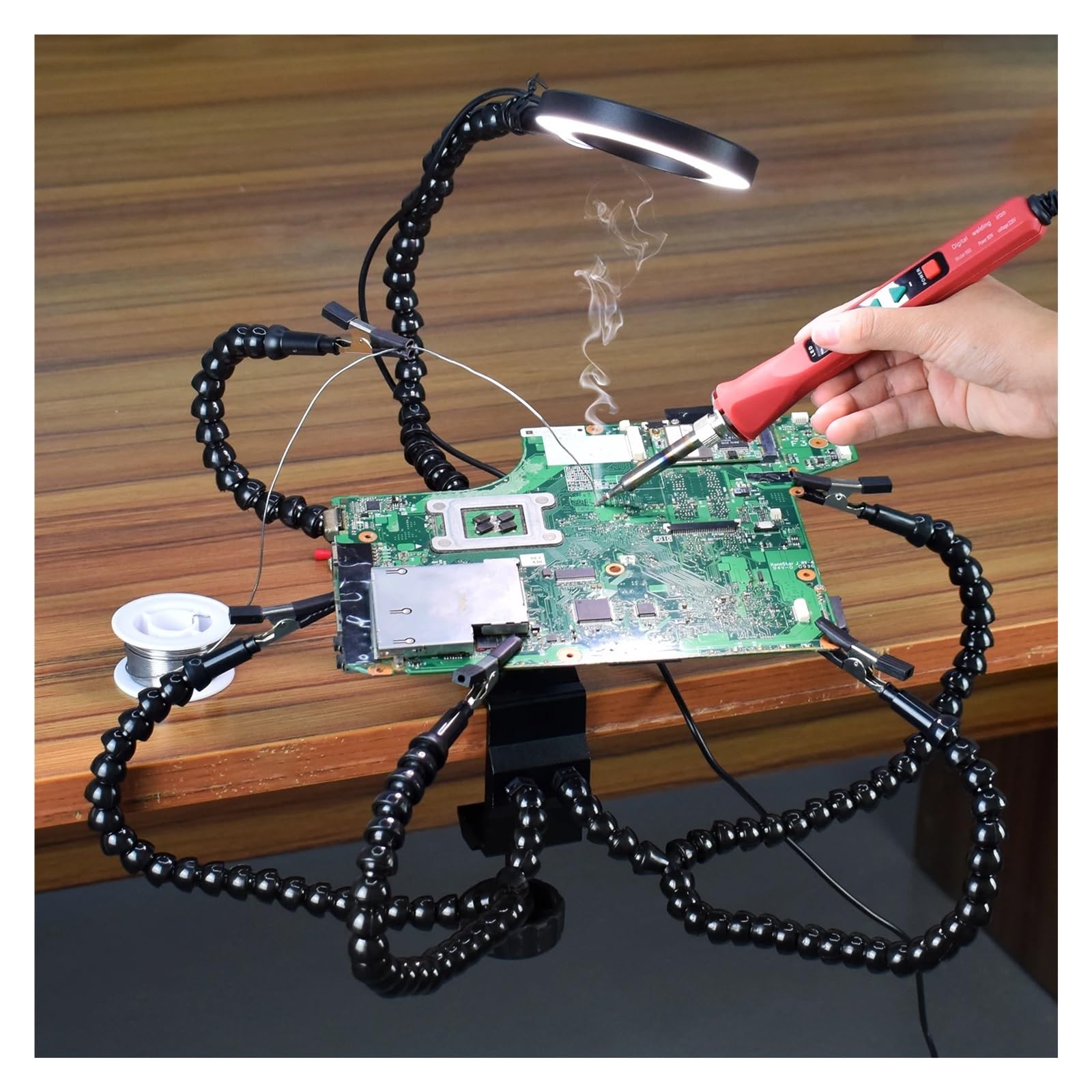 Stazione di saldatura multipla che aiuta a supporto di terza mano con 8 pezzi, morsetto da scrivania a bracci flessibili per strumento di riparazione di saldatura PCB (argento Y8BE-SY)