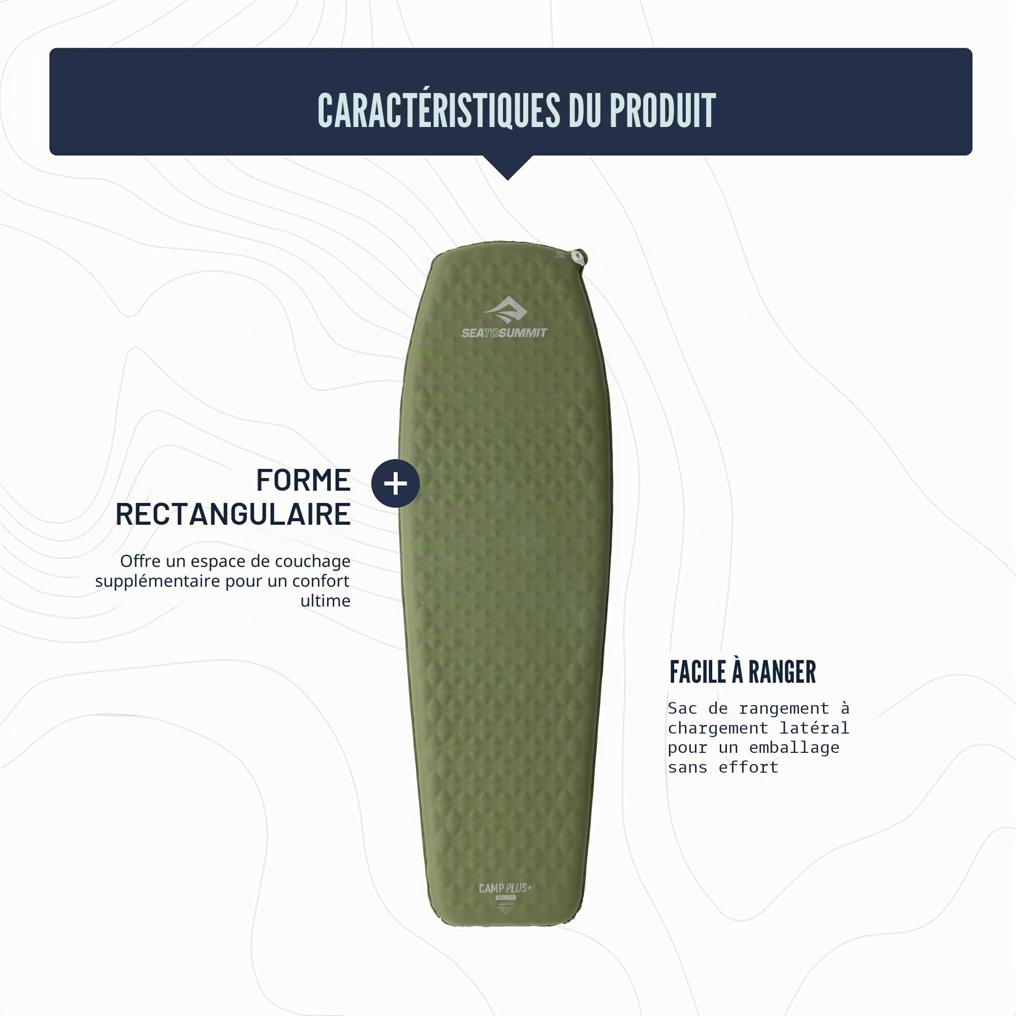 Sea to Summit Camp Plus Tapis de couchage autogonflant en mousse pour camping Rectangulaire Standard 182,9 x 64 x 6,6 cm