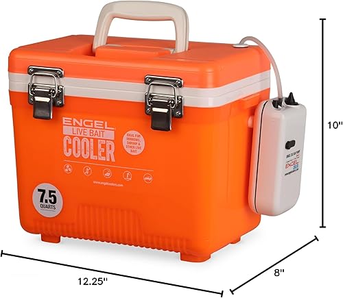 Miniatura 15 de ENGEL Caja seca aislada portátil para pesca con cebo vivo, enfriador hermético duro con bomba de aireador de velocidad de agua y red de tracción