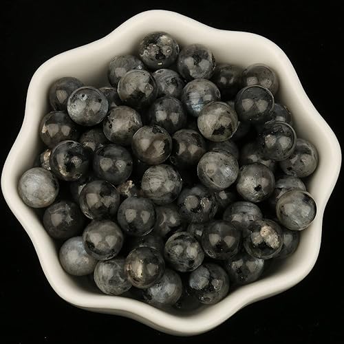 Miniatura 2 de 100 cuentas redondas de 0.315in de piedra de flash negro natural para hacer joyas, collares de bricolaje (piedra flash negra de 0.315in, 100