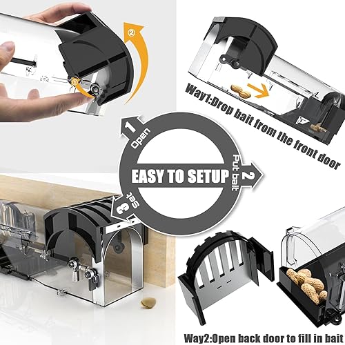Miniatura 6 de IIWEY Trampas humanitarias para ratones, trampa para ratas ampliada de 8.9 pulgadas, trampa reutilizable para atrapar y liberar ratones, trampa para
