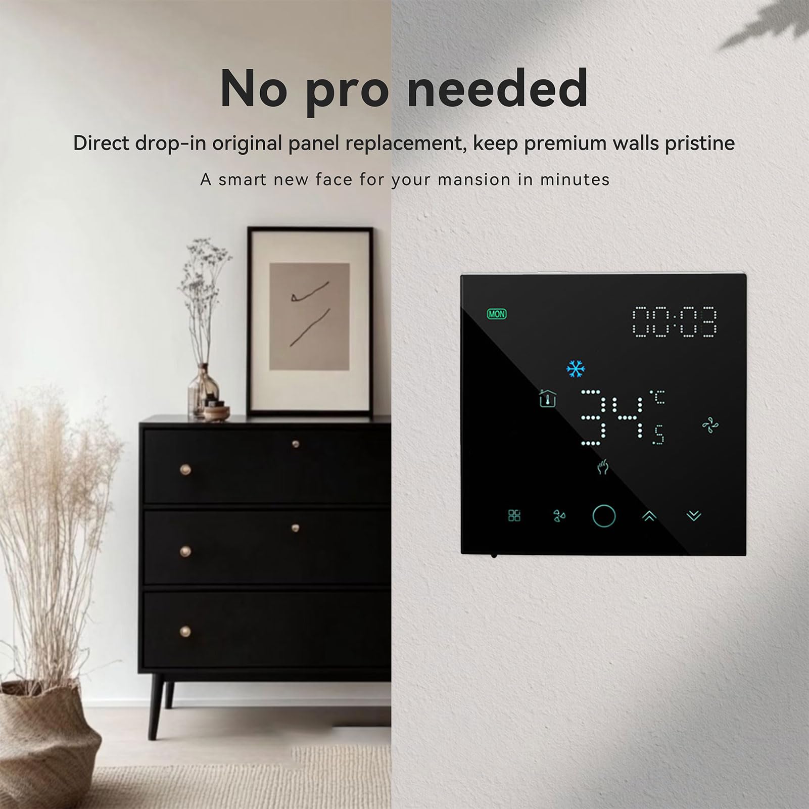 SIXRUN Termostato Intelligente, Termostato, Wireless 4 Pollici Touchscreen per Oltre 40 Marchi AC con Gateway Integrato per il Controllo Climatico della Casa Intelligente (BLACK)