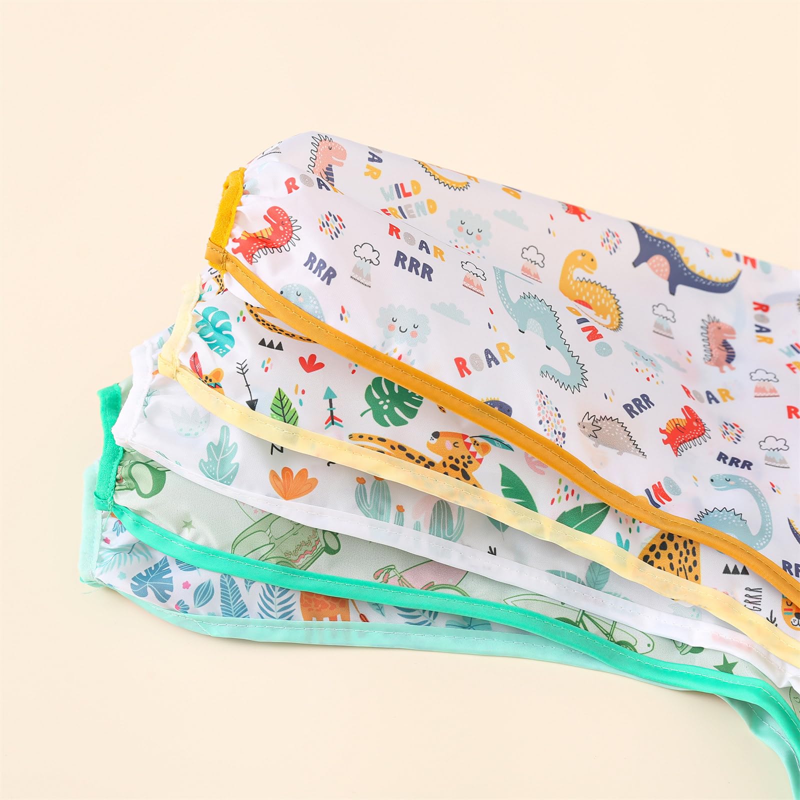 Bavoirs Manches Longues,Lot de 5, Imperméable Bebe Enfant Bavoir Tablier 5 à 30 Mois