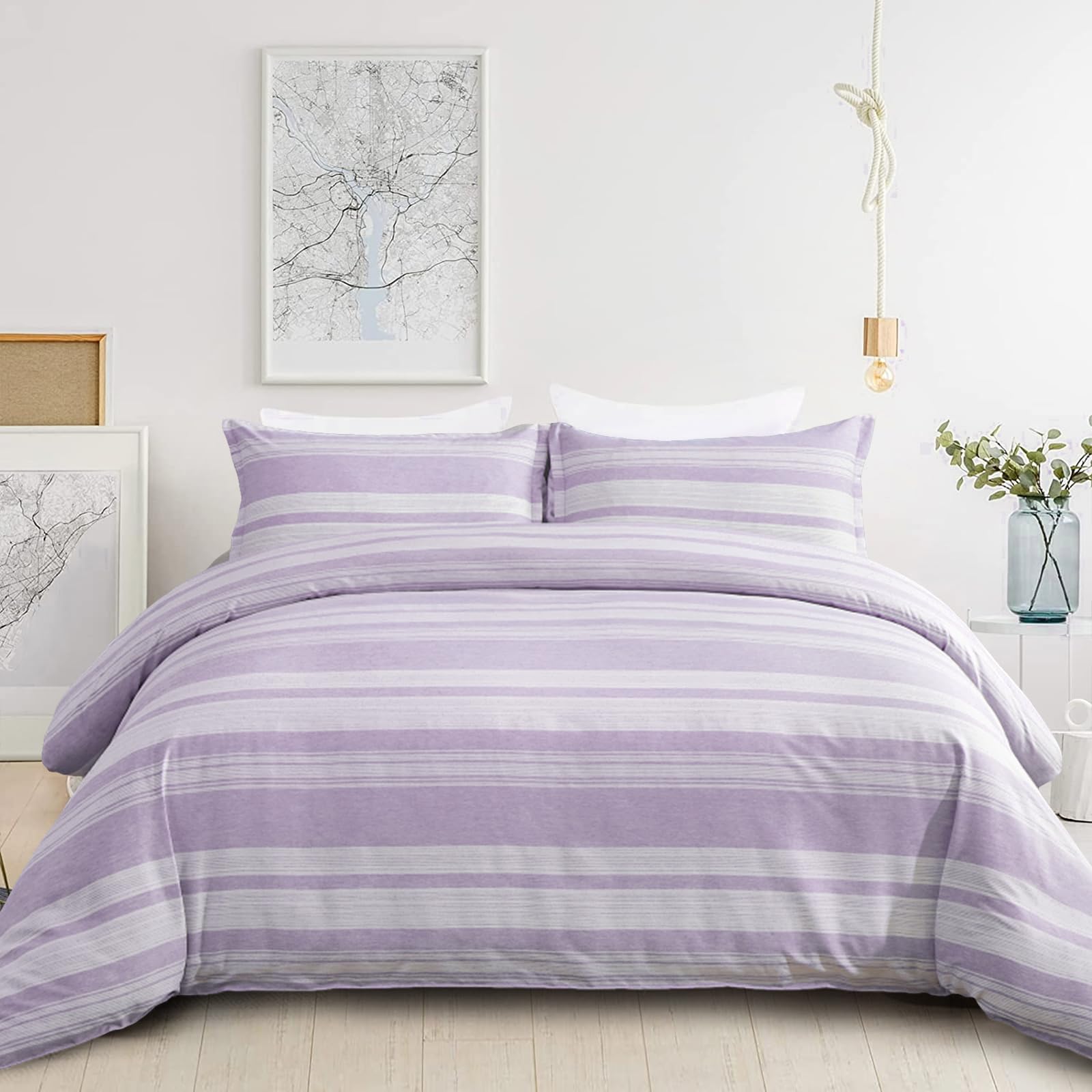 Feelyou Set Biancheria Da Letto Queen Size Motivo Astratto Viola E Nero - Copripiumino Reversibile Con 2 Federe - Microfibra Morbida