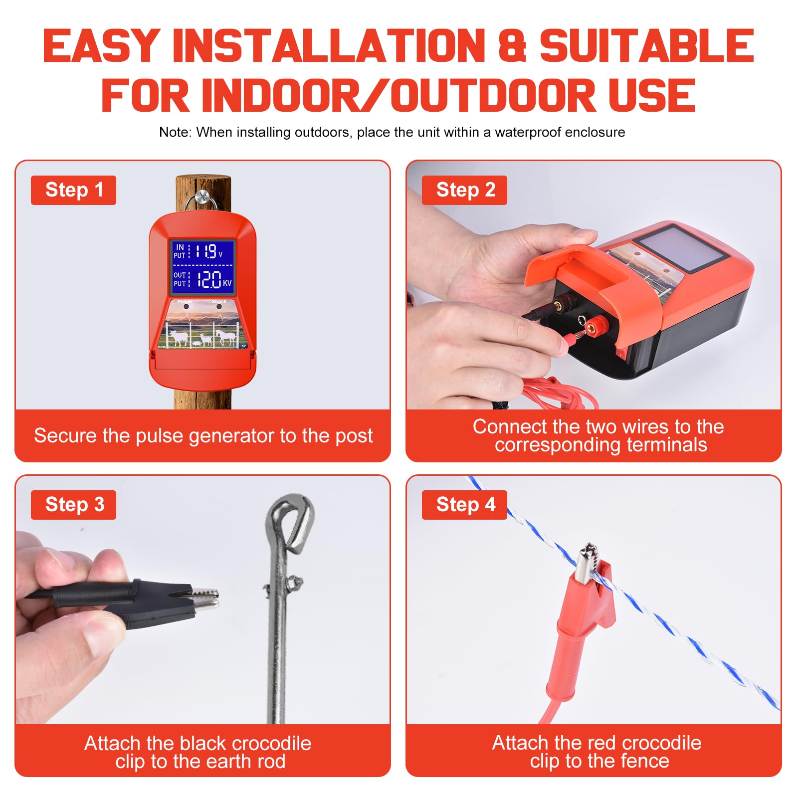Dispositivo de valla de pasto de 230 V, pantalla LED grande, 3,0 J para 24 km | Cerca eléctrica para protección de animales de granja, mascotas, aves de corral, pastos domésticos, jardines