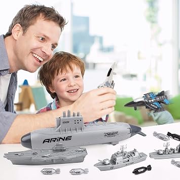 deAO Kids Army Toys, Aircraft Carrier Military Battleship Submarine Playset