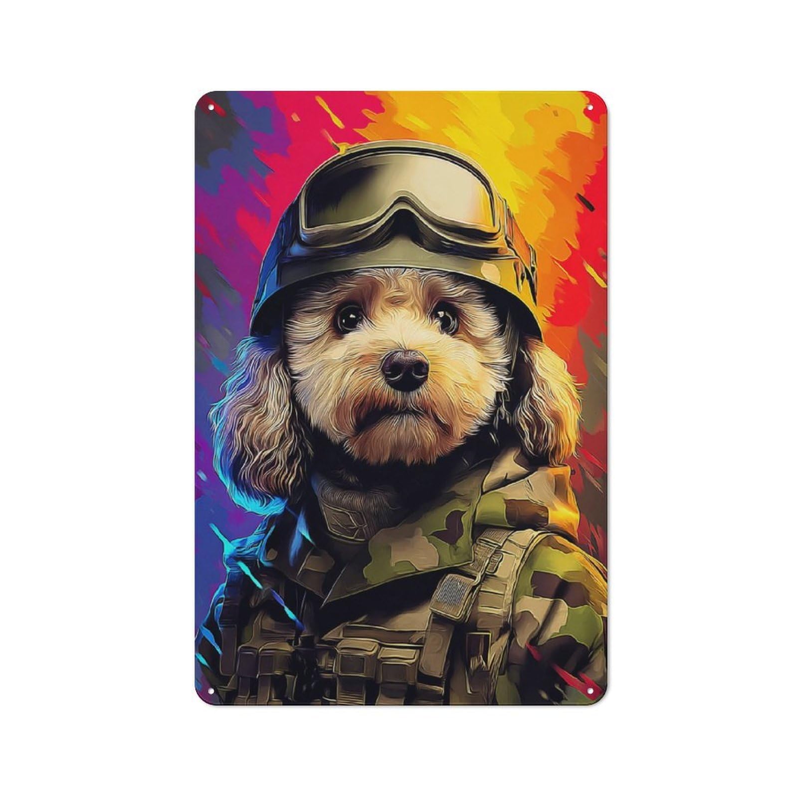 Junmoney Puppy Soldier A Unique Artwork Vintage Metal Sign With Design 30X20cm, Vintage Bar Wall Plaque For Cafe, Pub, Workshop Or Home Bar