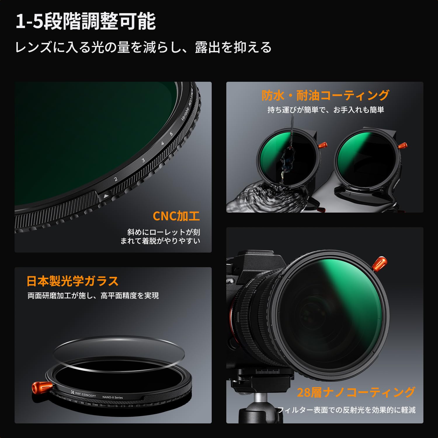 Amazon | K&F CONCEPT 67mm ND2-32&CPL&1/4ブラックミスト 3in1