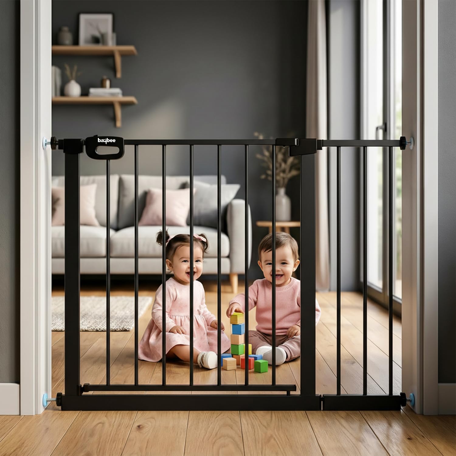 Baybee Baby Safety Gate for Door & Stairs 75-105 cm | No Drill Auto-Close Safety Gate for Kids & Pets | 180° Wide Opening Door Safety Gate | Adjustable Baby & Dog Gate Barrier for Home (Black)-image-13