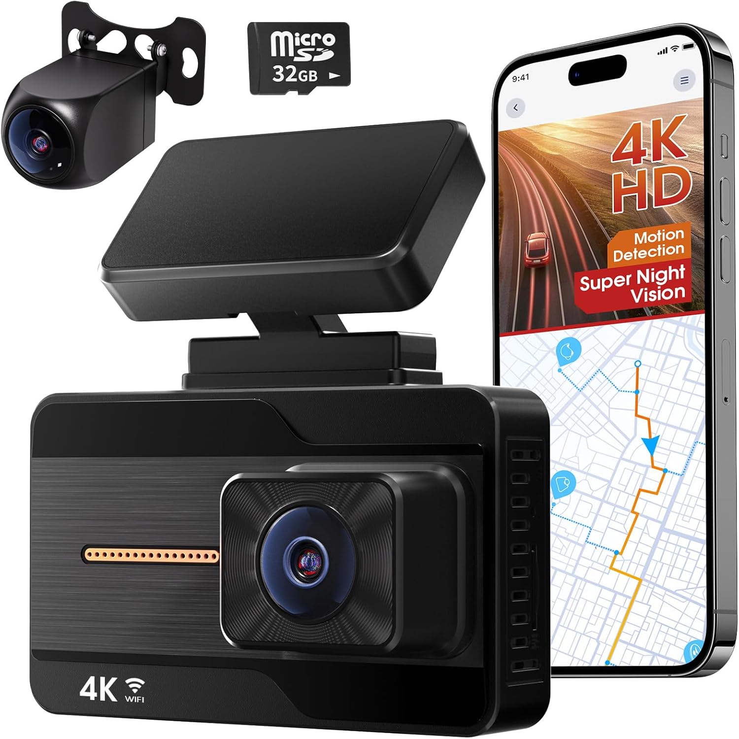 JOH Dash Cam Front and Rear, 4K+1080P Dash Camera Built in WiFi GPS with 32GB TF Card, APP, Wireless Dash Cam with WDR Night Vision, Loop Recording, G-Sensor, Parking Monitor, 3-inch IPS Screen JOH Dash Cam Front and Rear, 4K+1080P Dash Camera Built in WiFi GPS with 32GB TF Card, APP, Wireless Dash Cam with WDR Night Vision, Loop Recording, G-Sensor, Parking Monitor, 3-inch IPS Screen