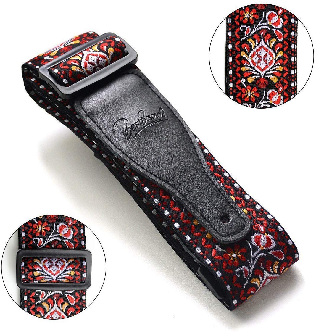 bestsounds Leder verstellbarer Gitarrengurt – Jacquard Gewebe Gitarrengurt für elektrische und akustische Gitarren HJGS-0D
