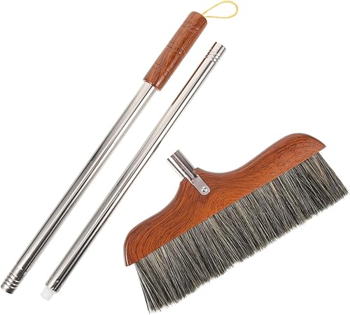 Escoba de cola de caballo, escoba para exteriores, escoba de cerdas suaves, escoba resistente, raspador de piso, mango largo, escoba de limpieza del