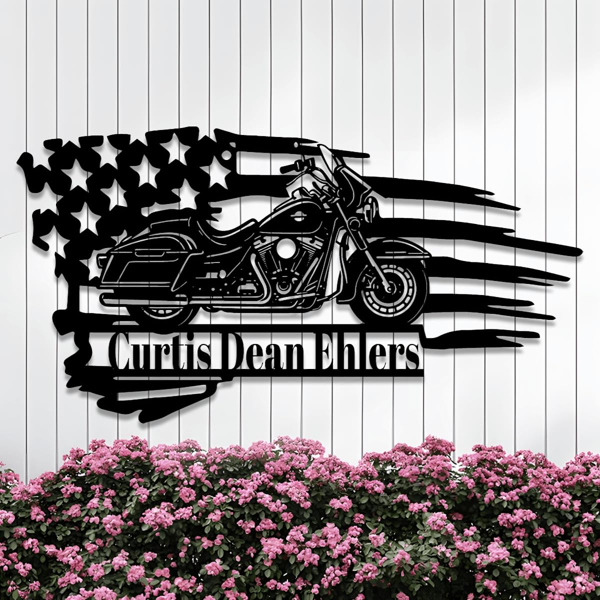 Riaeelvs Custom US Flag Motorcycle Metal Sign,Personalized Motorbike Wall Decor,Customized Motorbike Garage Name Sign,Patio Signs and Decor Outdoor,