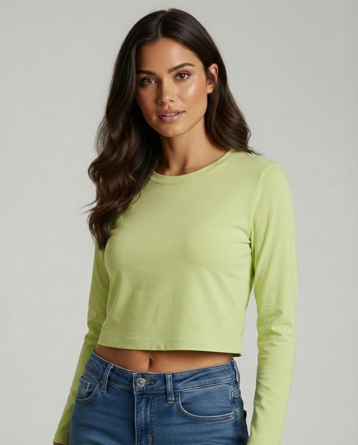 Real Essentials 4 Pack: Women's Cotton Long Sleeve Crew Crop Top - Casual Cropped T-Shirt (Available in Plus Size) - Image 2