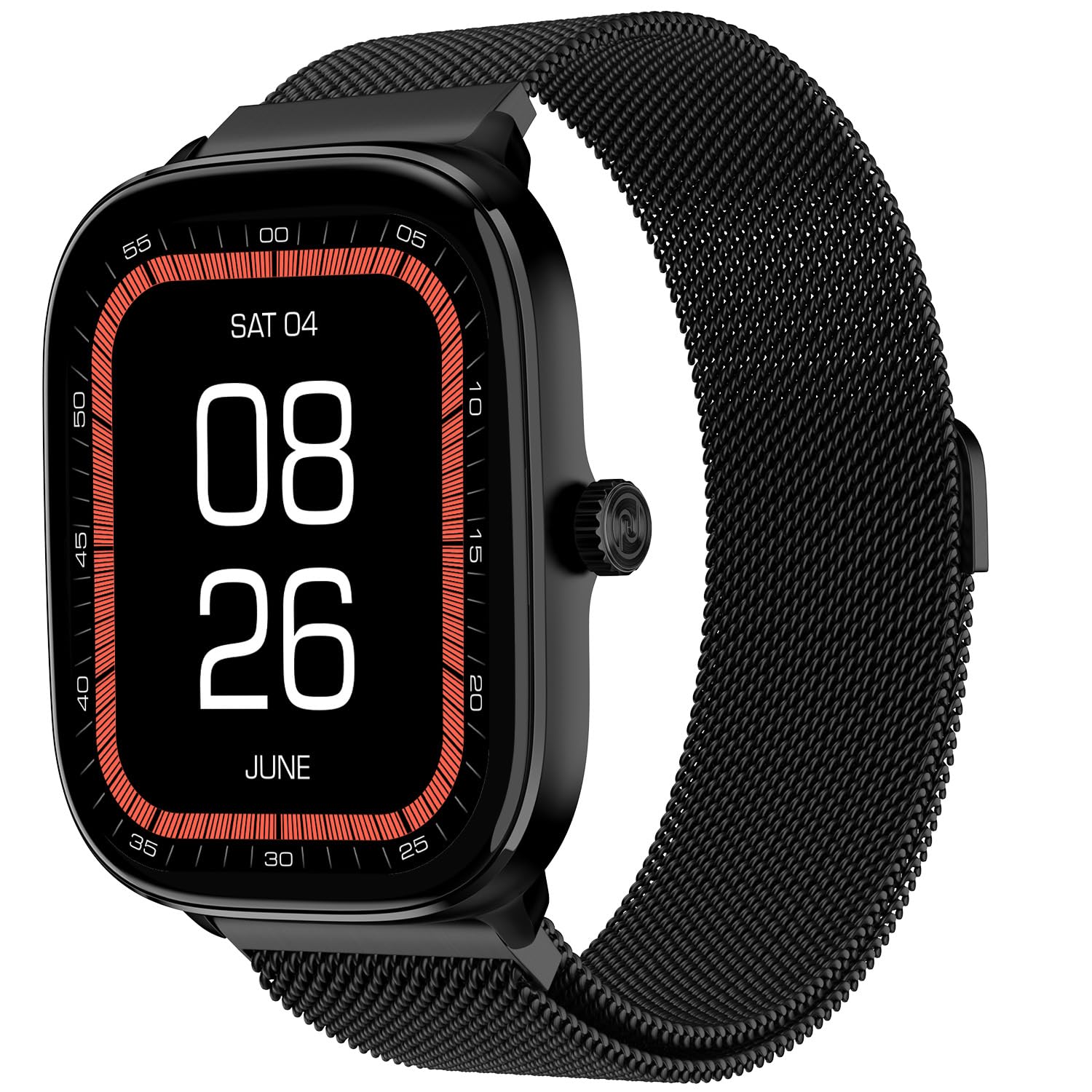 Noise New Macro Smart Watch with 2.0” HD Display,Metallic Finish BT Calling, Functional Crown, 7 Days Battery Life, Sleep Tracking, 200+ Watch Faces (Black Link)