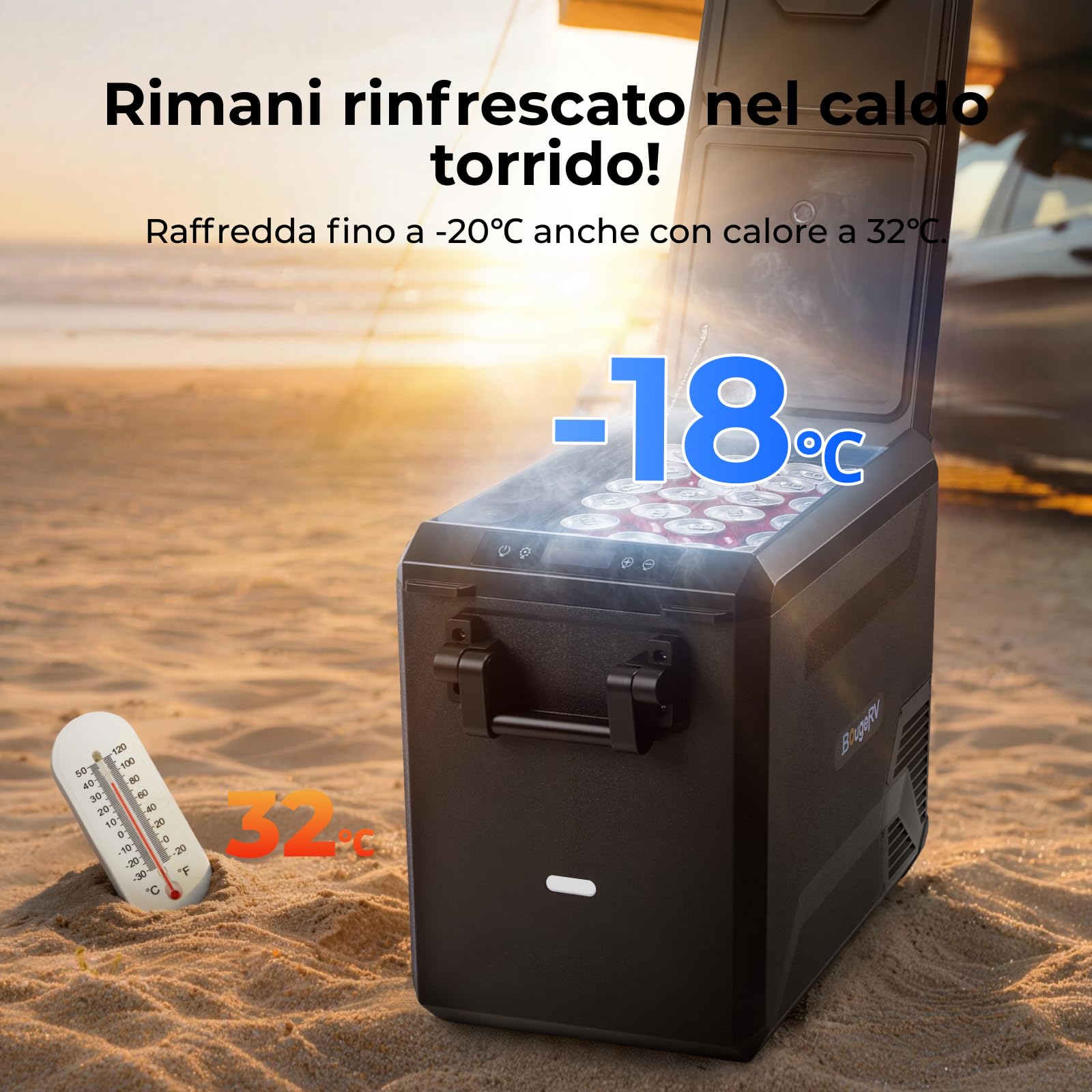 BougeRV Frigo a Compressore 47L, -20°C, Cestello Integrato | Frigorifero Auto 12V/230V, Refrigeratore Portatile, Congelatore da Campeggio, IPX4, Controllo App, Viaggi, Barca e Pesca