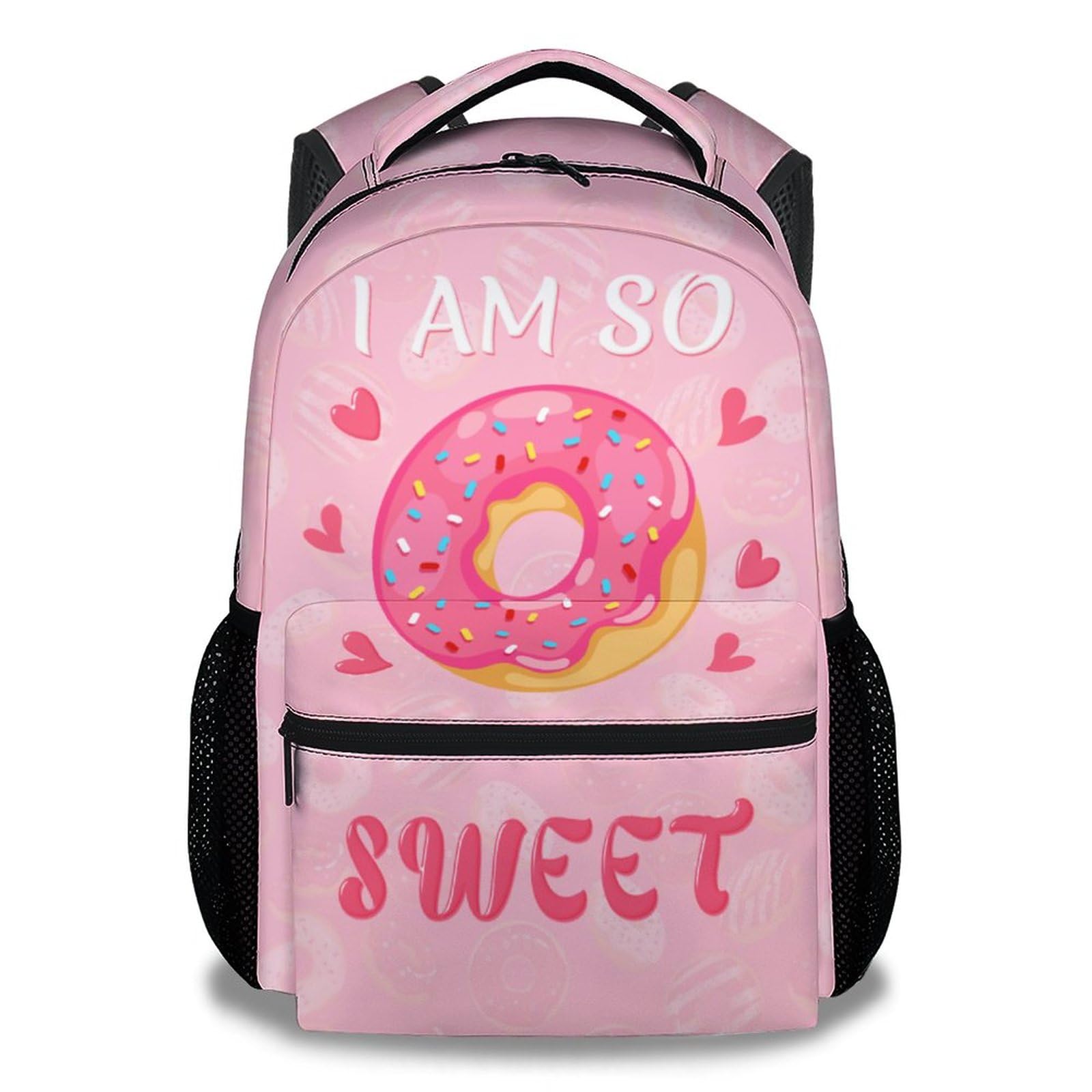 FLEXIMX Donut Backpack for Girls, 16 Inch Pink Backpacks for School, Cute Durable Bookbag for Kids