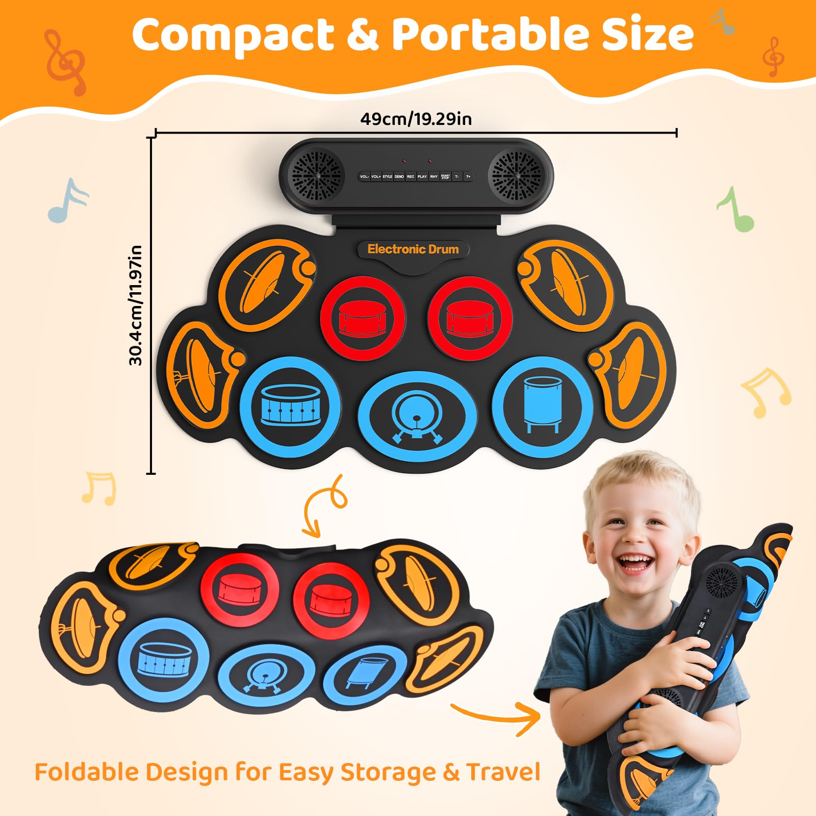 Schlagzeug Elektronisch Kinder, 9-Pad Elektronisches Schlagzeug Set, E-Drum Set mit 2 Pedalen, Dual-Lautsprecher & Sticks, Kopfhörer/Bluetooth/MIDI Unterstützung, Geschenk für Kinder & Anfänger