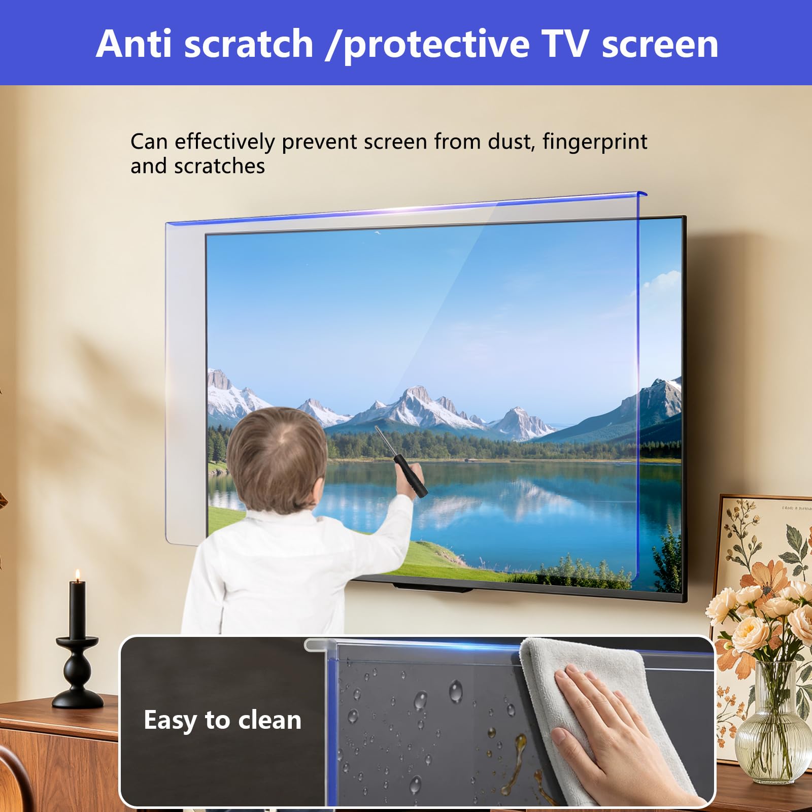 Protecteur D'écran Anti-Lumière Bleue À Suspendre De 32 Pouces, Filtre Anti-Lumière Bleue Protection Anti-Rayures Pour Téléviseur Pour La Maison Et Le Bureau