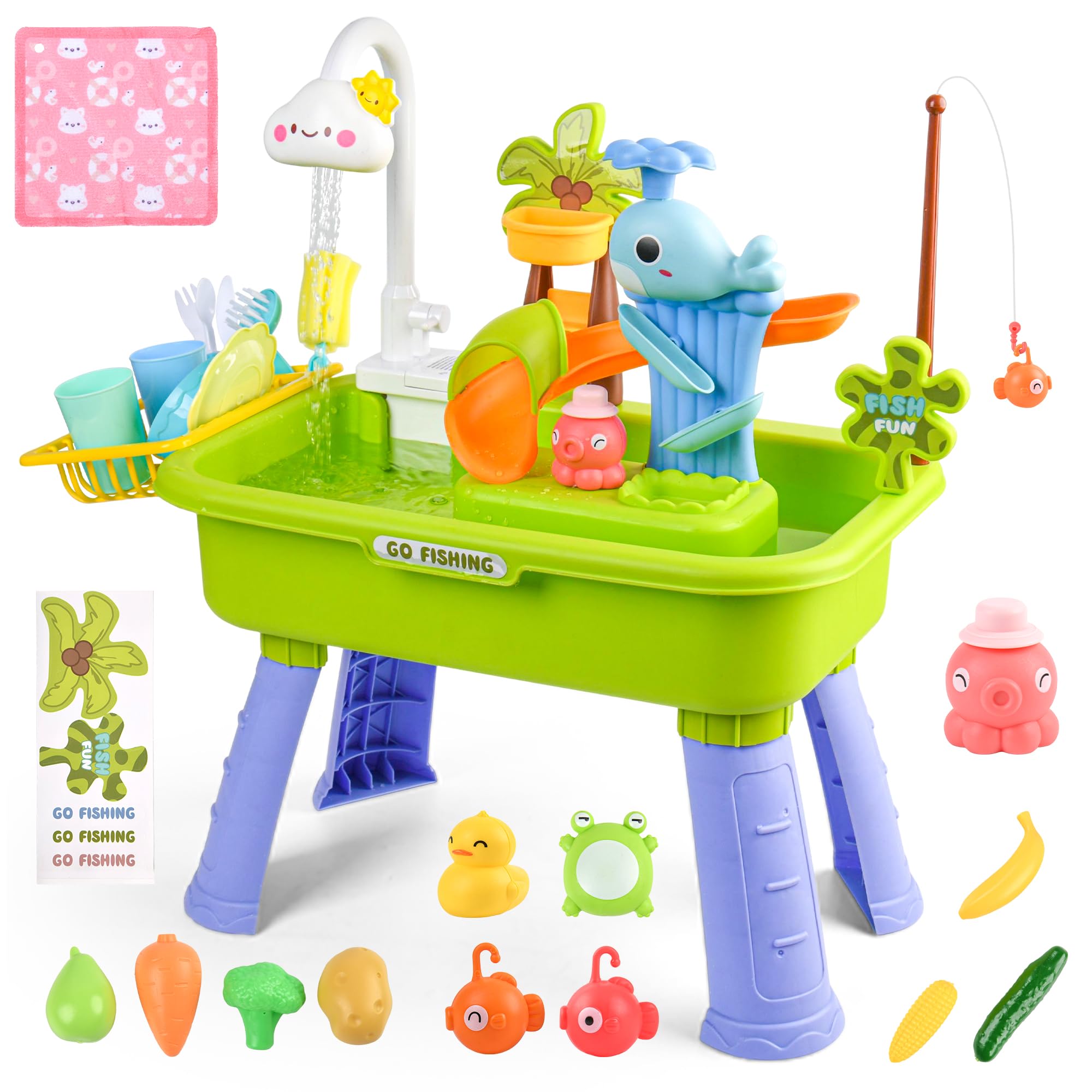 Photo 1 of ***MISSING PARTS***
AZTWMYS Upgraded Toddler Sand Water Table Toy with Electric Water Pump, Kids Sand Water with Faucet/Play Food Accessories/Fishing Toy, Kitchen Play Sink Toys for Girl Boy Age 3+ (Blue)