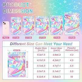 ANZNKU 100 Pack Mylar Bags Reasealable Holographic Bags, Smell Proof Bag Zipper Pouches with Clear Window, Jewelry Candy Sealable Bag for Packaging Sample Party Favor (5.5 x 7.9 Inch)