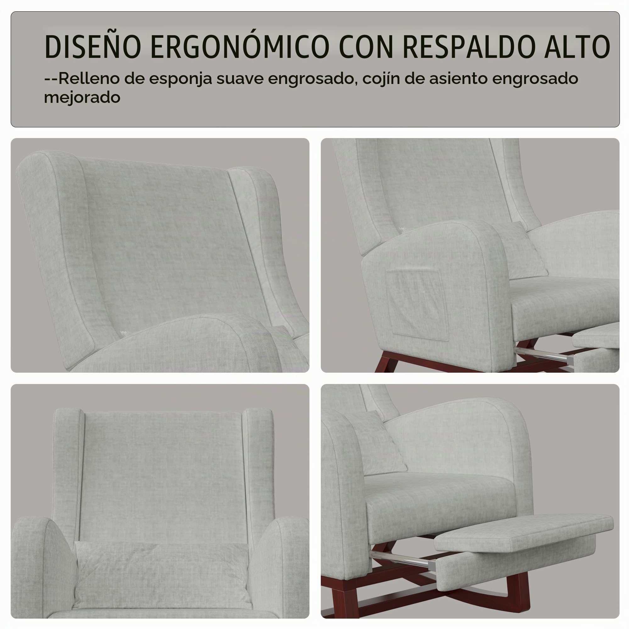 Mecedora con Respaldo, Mecedora tapizada para salón, sillón de salón con Bolsillo, sillón de Lectura para salón y Dormitorio (Gris-G)