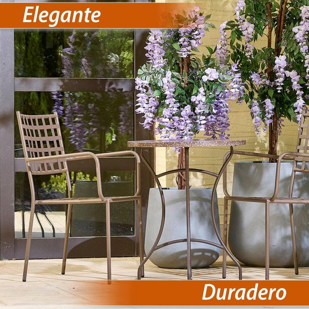 LOLAhome Pack 2 Silla de jardín Cartago Marrón Oxido | Estilo Hierro Forjado | Contract, Resistentes y Duraderas | Apilable y con Brazos | 56x61x90 cm | para Exterior, jardín, terraza | Cartago