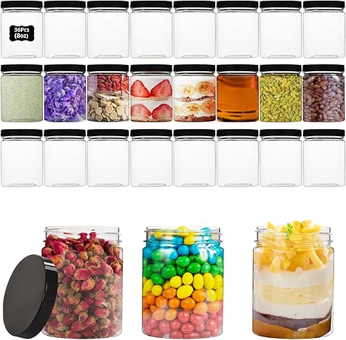 Miniatura 1 de MUXINCAMP - Recipientes de plástico de 8 onzas con tapas, paquete de 36 tarros de plástico de 8 onzas con tapas de rosca, recipientes de cosméticos
