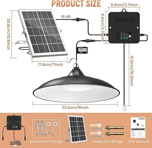 Solar Shed Light Indoor Outdoor, 2000LM Daytime Available Pendant Light with Pull String, Dusk to Dawn, 3 Lighting Modes Solar Lights Indoor, IP65 Waterproof for Barn, Gazebo, Shop, Garage(2 Pack)