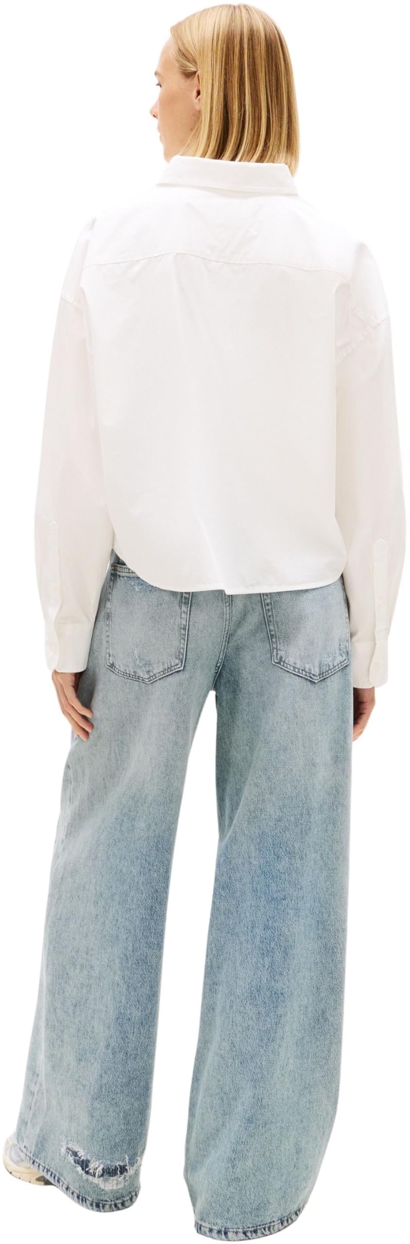 Tommy Jeans Tjw Essential Crop Shirt Dw0dw22766 Camicia L/S Donna (Pacco da 1)