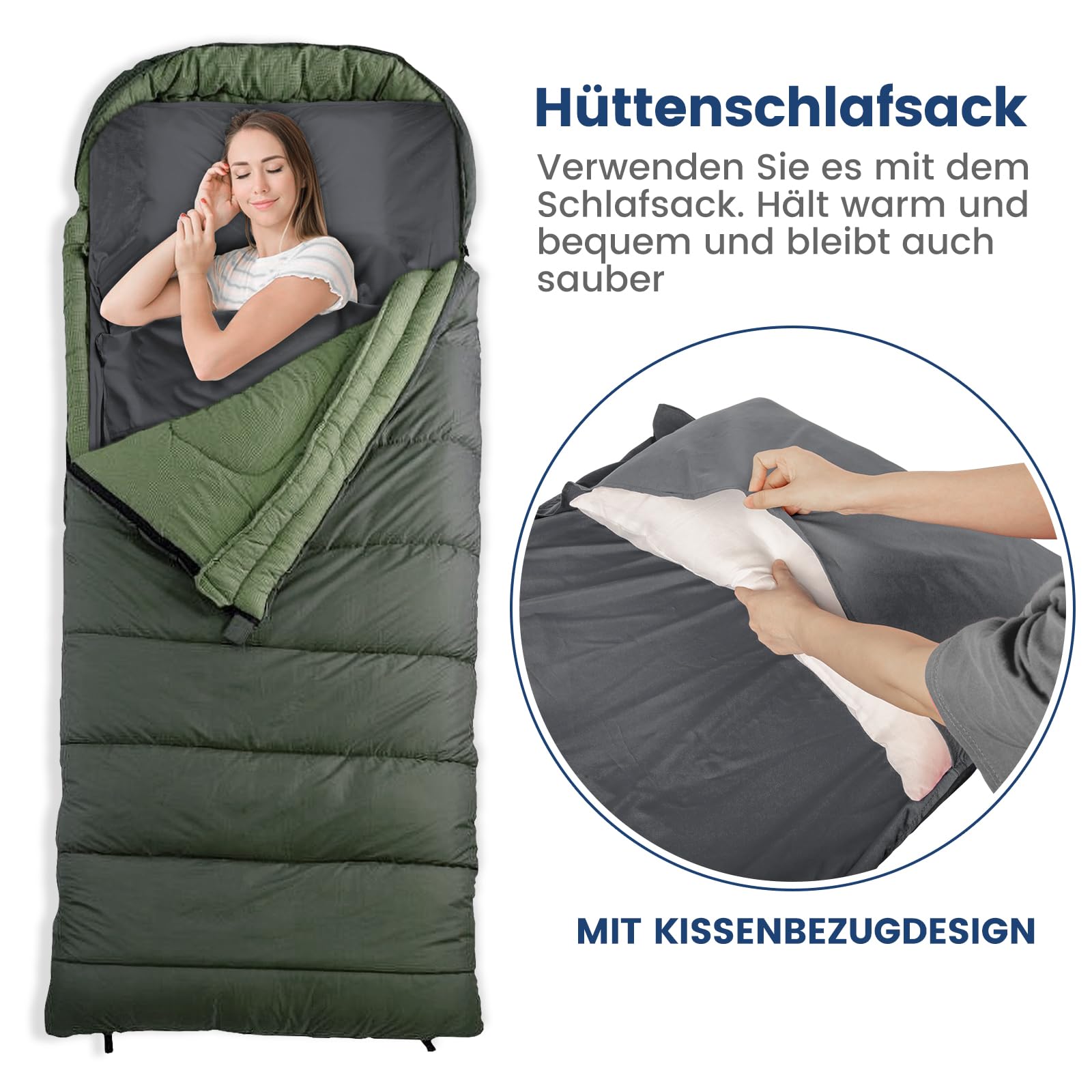 Hüttenschlafsack Ultraleicht aus Satin,Dünner Schlafsack Inlett mit Zwei-Wege-Reißverschluss,Reise-Schlafsack Ideal für Hostel und Backpacking Must Haves,Wandern Zubehör