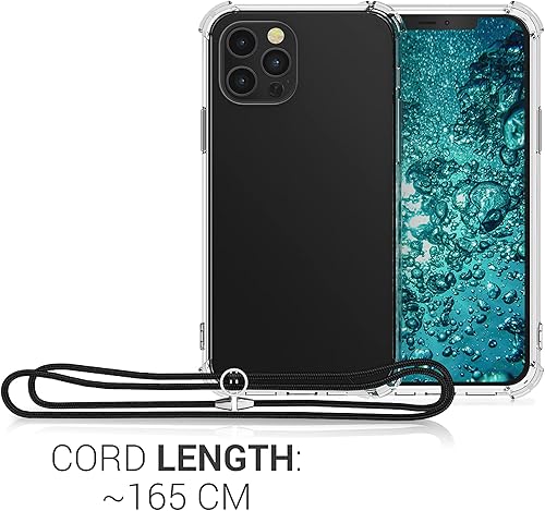 Miniatura 3 de kwmobile Funda cruzada compatible con Apple iPhone 12 Pro Max, funda transparente de TPU con correa de cable, color negro y transparente