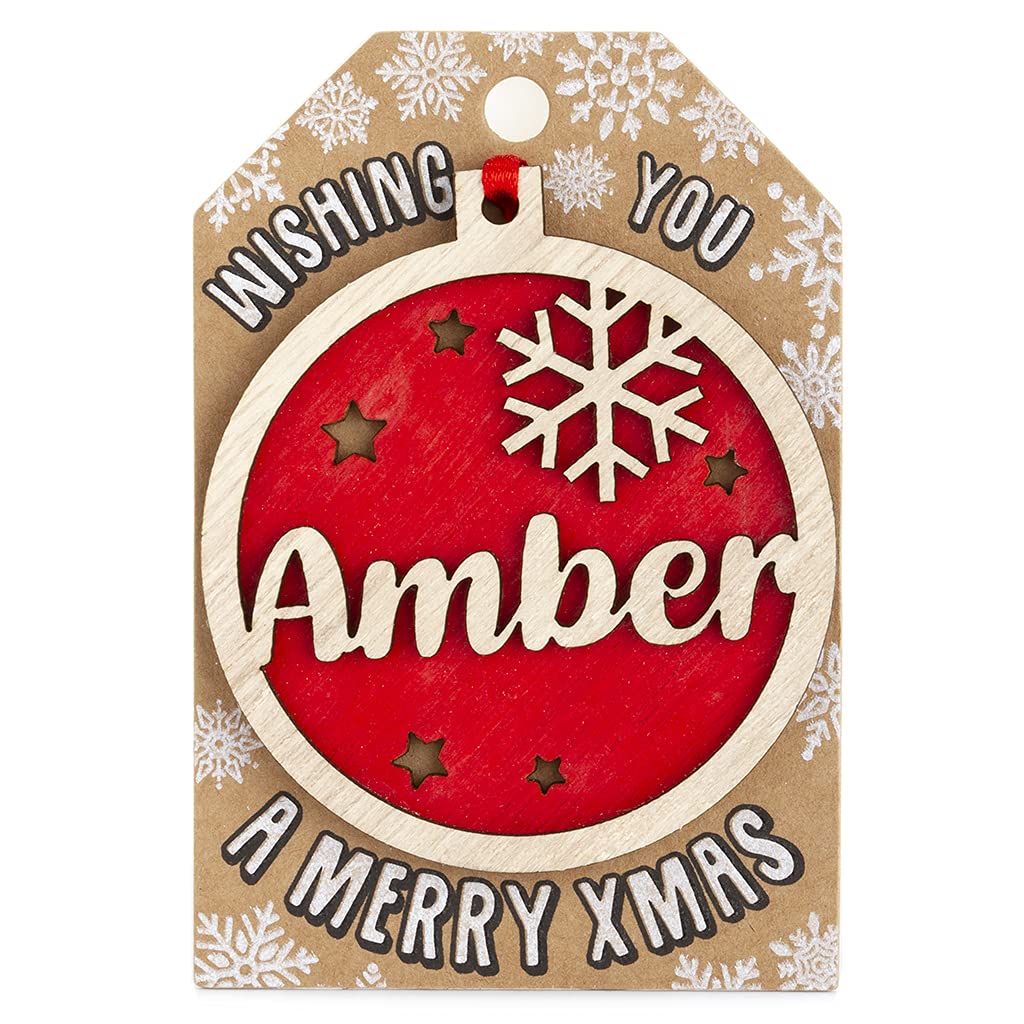 Stands Out, Supplying Outstanding Gifts Amber Personalised Wooden Name Red Hanging Christmas Tree Bauble Decoration