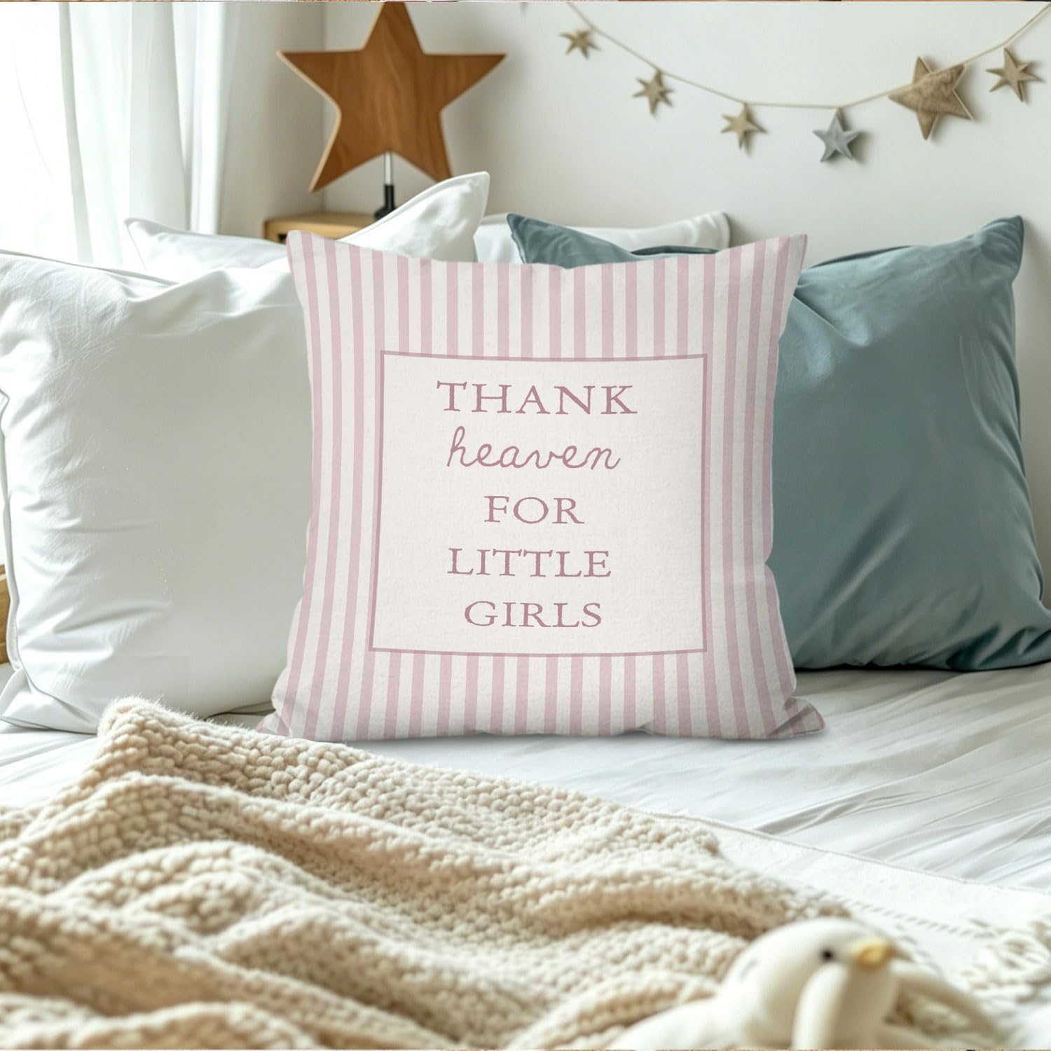 Baby Girls Nursery Pillow Covers 18x18,Thank Heaven for Little Girls image 5