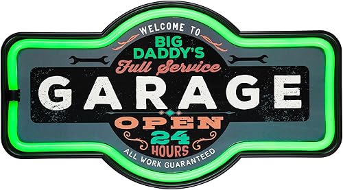 Letrero de pared LED con luz de neón de Big Daddy's Full Service Garage - 17.25" - Verde
