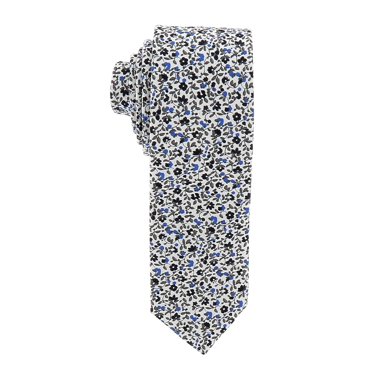 Cravate et Noeud Papillon Homme et Garçon - Pochette Costume - Boutons de Manchette Liberty Bleu - Tissu Coton Fleuri - Mariage Champetre Thème Floral