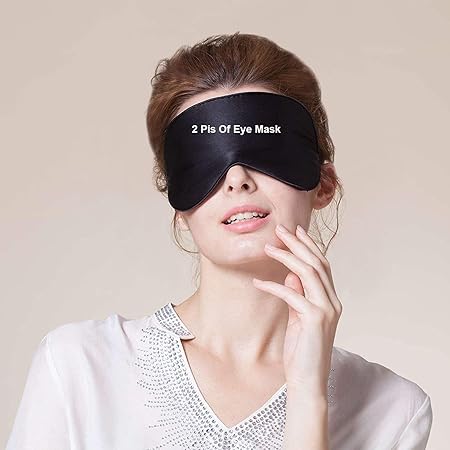 DHAYAN [2 pis] Sleeping Eye Mask Slip Night Sleep Eye black 3D Cotton Cover Super Soft & Smooth Travel Masks for Men Women Girls Boys Kids