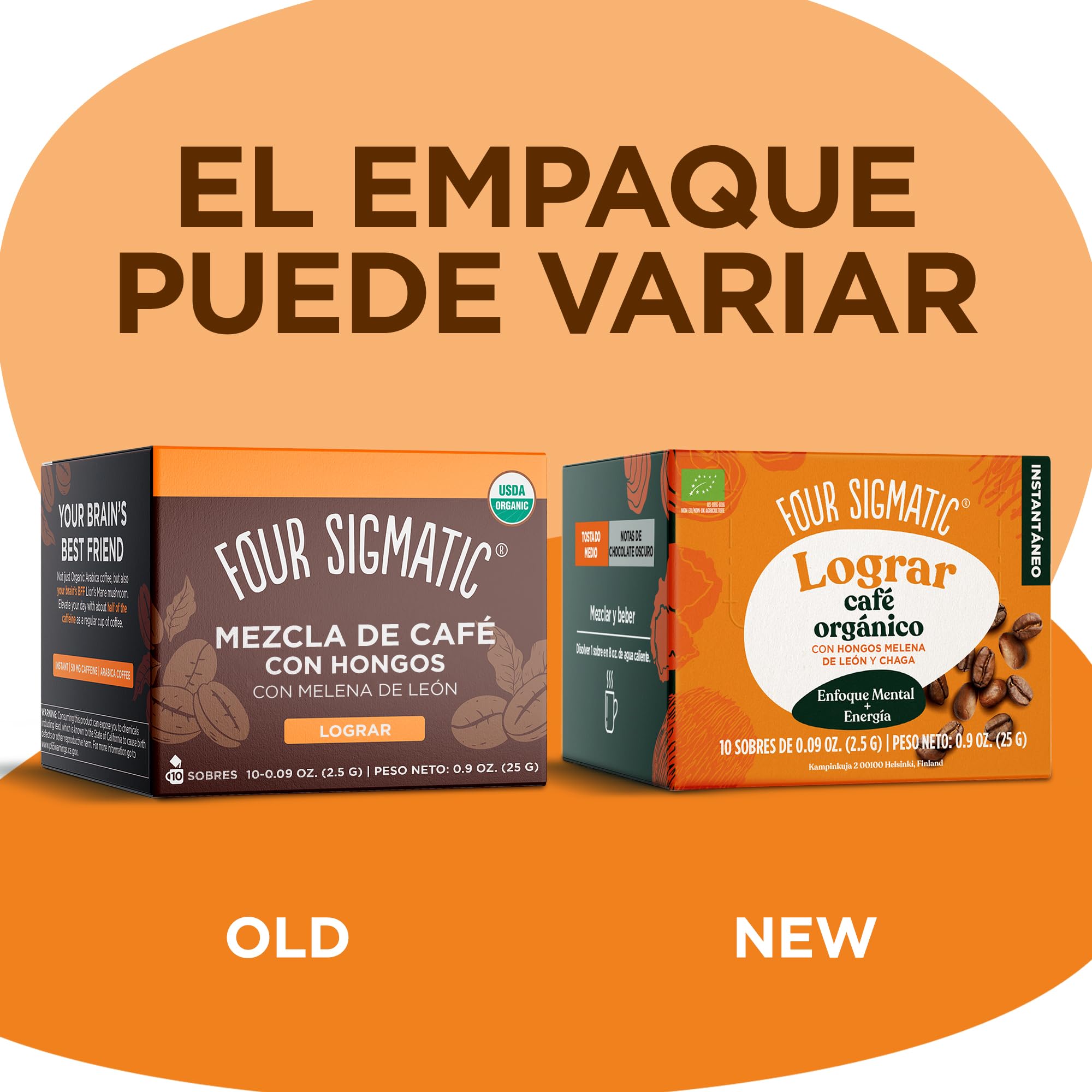 Four Sigmatic Café instantáneo orgánico en polvo de | Café instantáneo arábica individual con melena de león, chaga y rodiola | Mezcla instantánea de café de hongos para una mejor concentración y