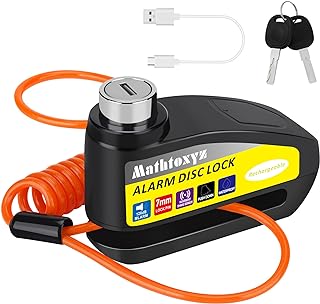 Motorcycle Lock Rechargeable, 120dB Alarm Disc Brake Locks Anti-Theft Security Wheel Disc Lock Waterproof with 5ft Reminder Cable and Carry Pouch for Motorbike Bike Scooter