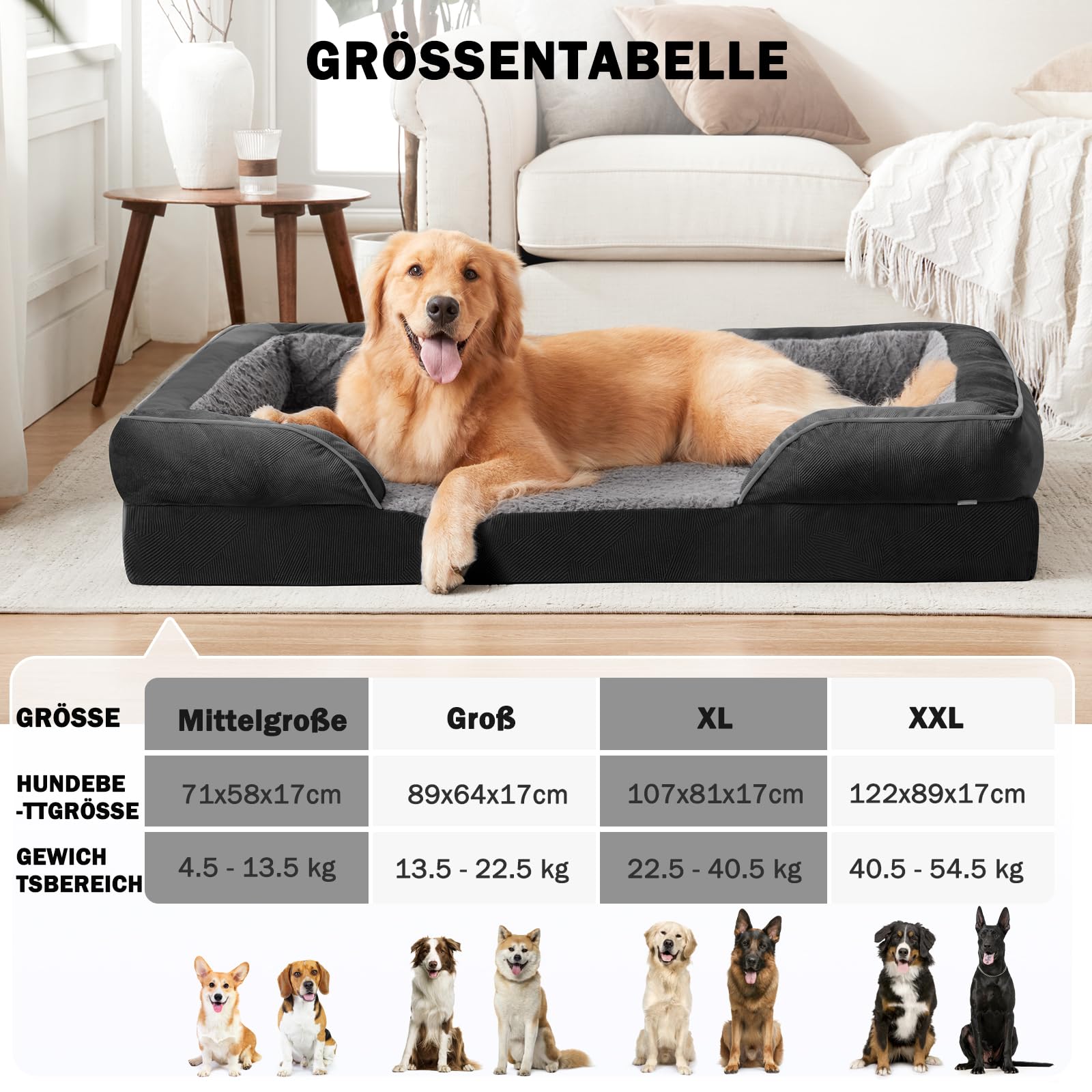 JOEJOY Cama ortopédica Grande para Perros, Cama Grande Lavable para Gatos, cojín ortopédico con Estructura de Panal y Forro Impermeable extraíble, 107x81x17cm