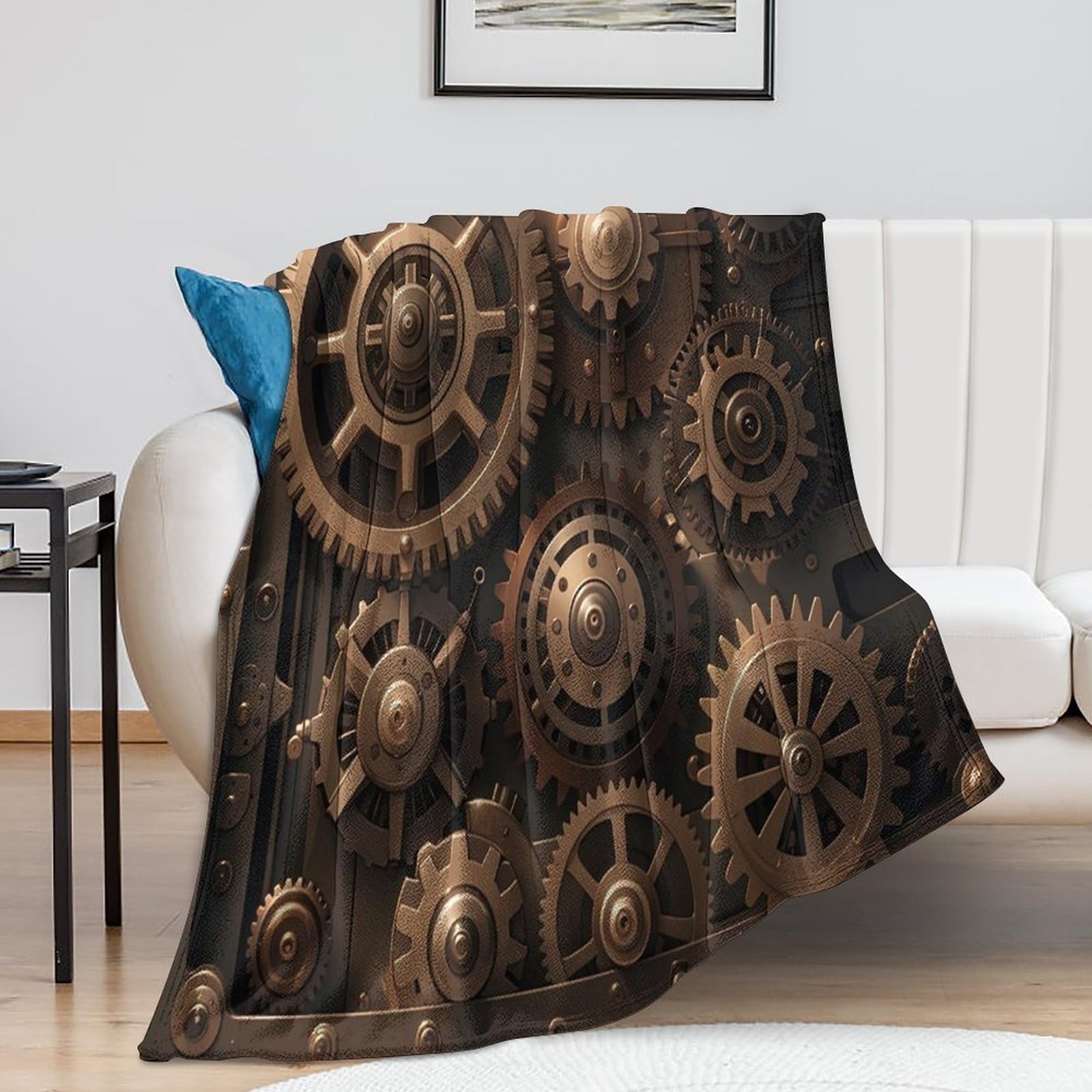 Couverture steampunk lit peluche engrenages fini les soirées froides