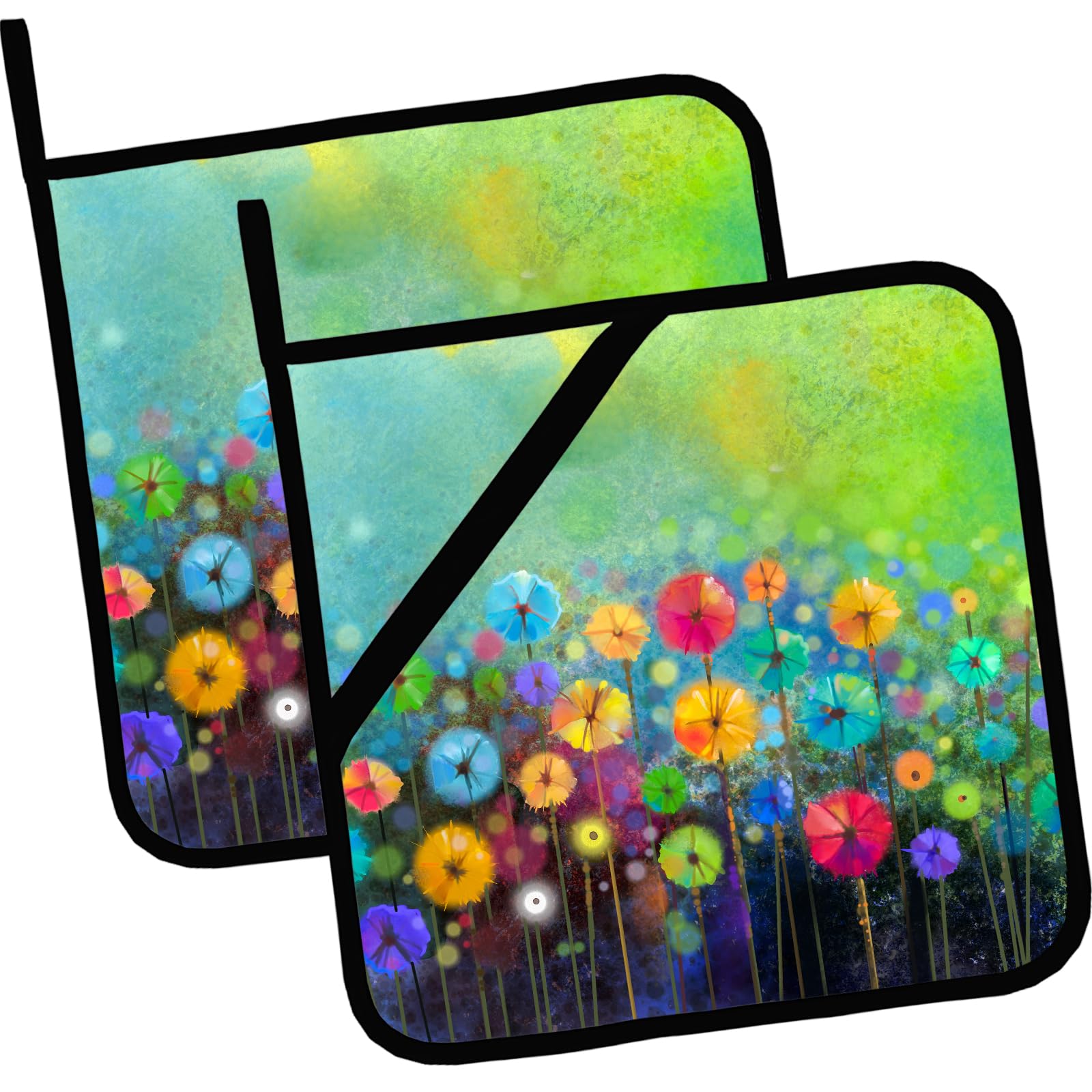 Pot Holders for Kitchen Heat Resistant Pot Holders,Abstract Floral Watercolor Painting Set of 2 Oven Hot Pads for Cooking Baking BBQ Gifts for Women Men
