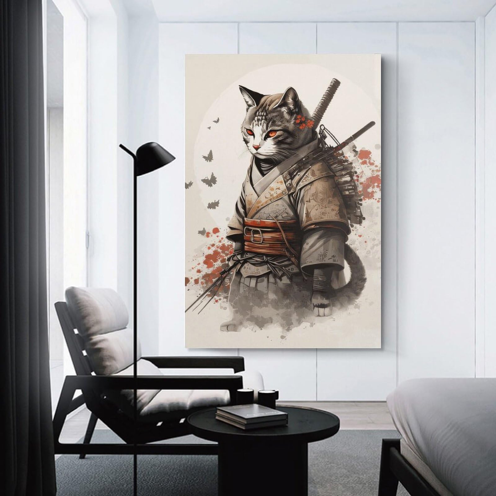 Junmoney Unframe-Style-2 Samurai Cat Armor Art Print Hanging Wall Art, 20X30inch(50X75cm), For Bedroom Decor, Cosy Corners Or Studios, An Easy Wall Refresh For Bedrooms