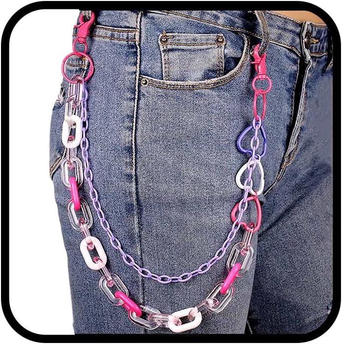 Tgirls Hip Hop Pants Chain Belt Acrylic Jean Chain for Women Punk Pocket Chains for Men Layered Goth Keychains Colorful Trouser Chain Rock Wallet Chain Body Accessories for Girls