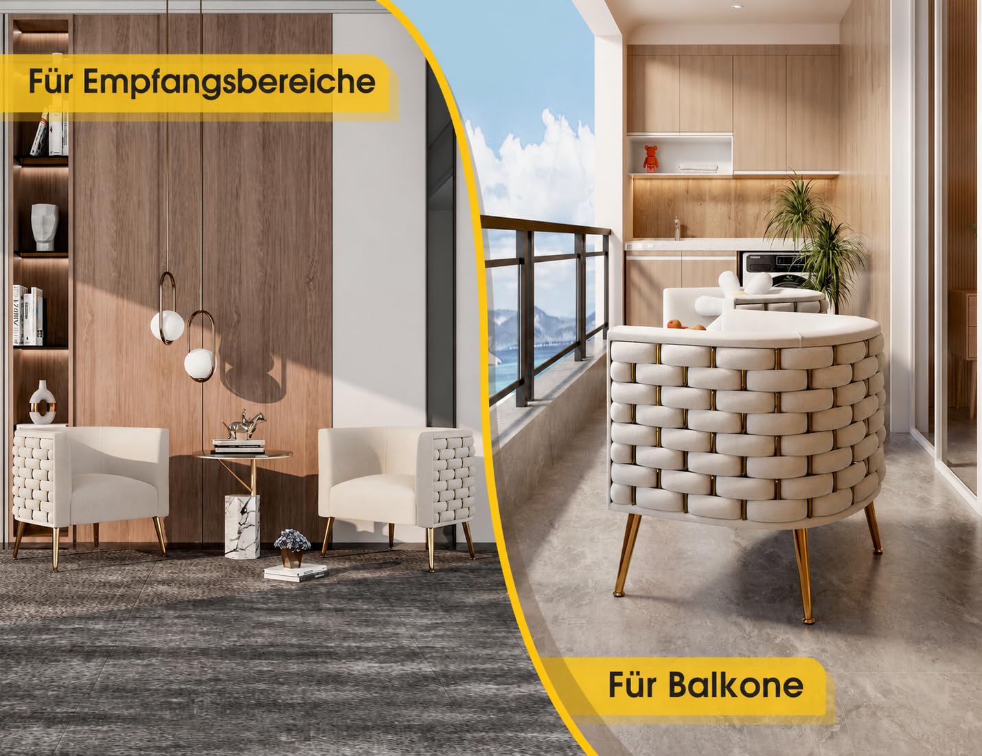 Moderner Samt-Akzentstuhl, bequemer breiter handgewebter Schalensessel mit Armlehnen, flauschig gesteppt gepolsterter Einzelsessel für Wohnzimmer, Schlafzimmer, Büro, Wartezimmer