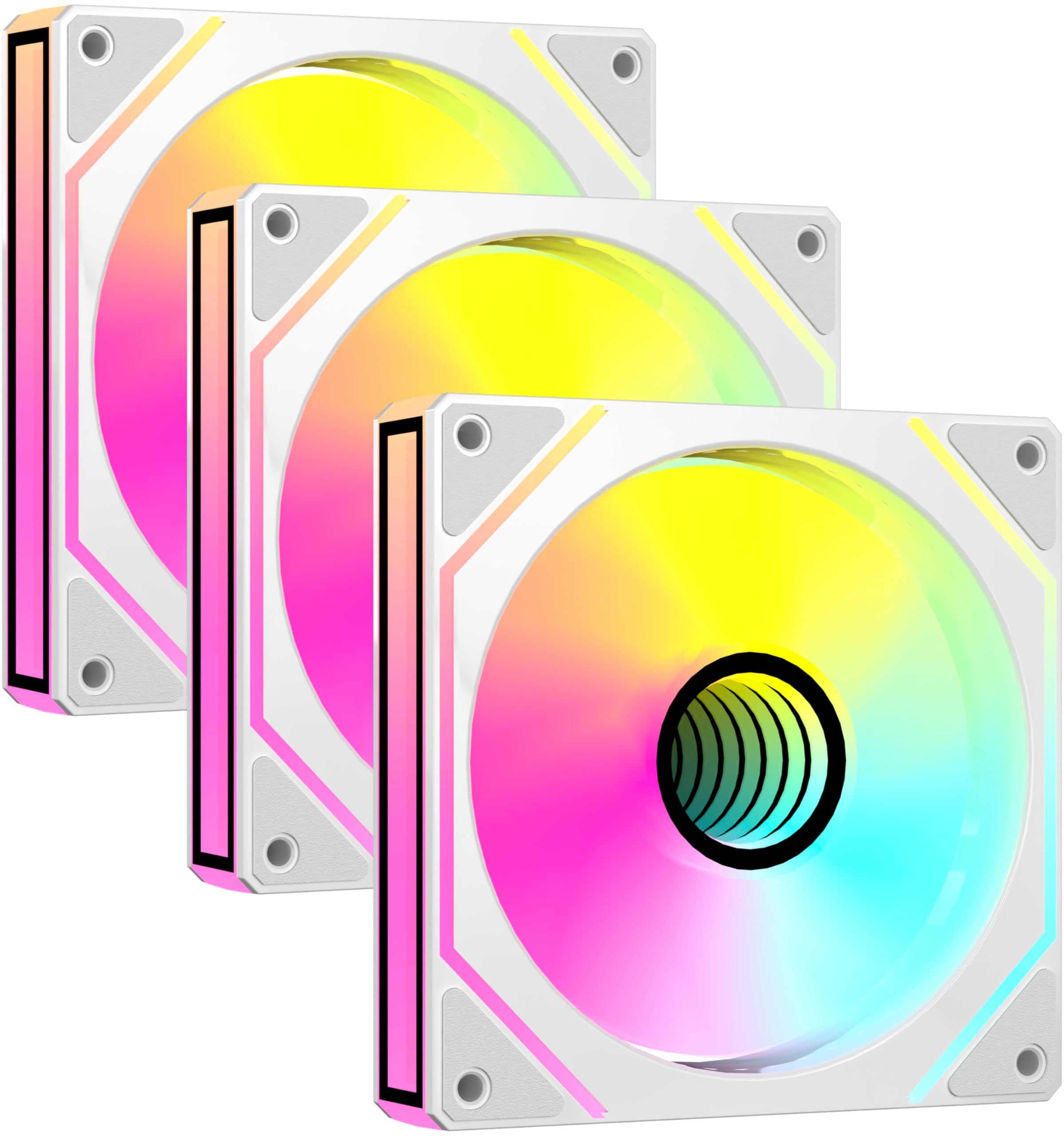 ANSAITE ARGB 120mm Reverse Blade PC Fan - Double Infinity Mirror Fan with 5V 3-Pin Connector - Daisy Chain Design - Quiet PWM Fan for Computer - 3 Pack