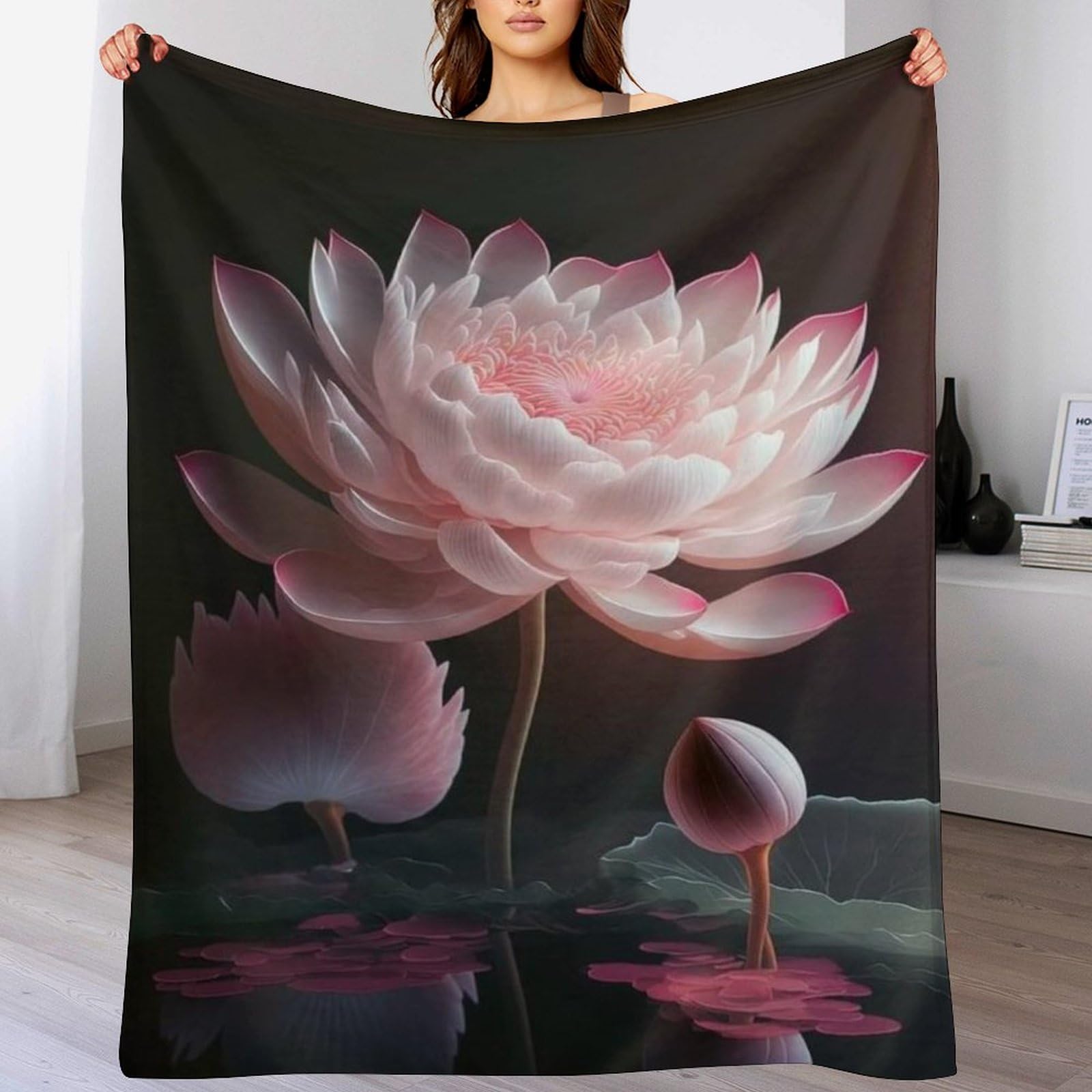 Couverture polaire lit 180x200 et plaid canapé en flannel douce double couche Lotus
