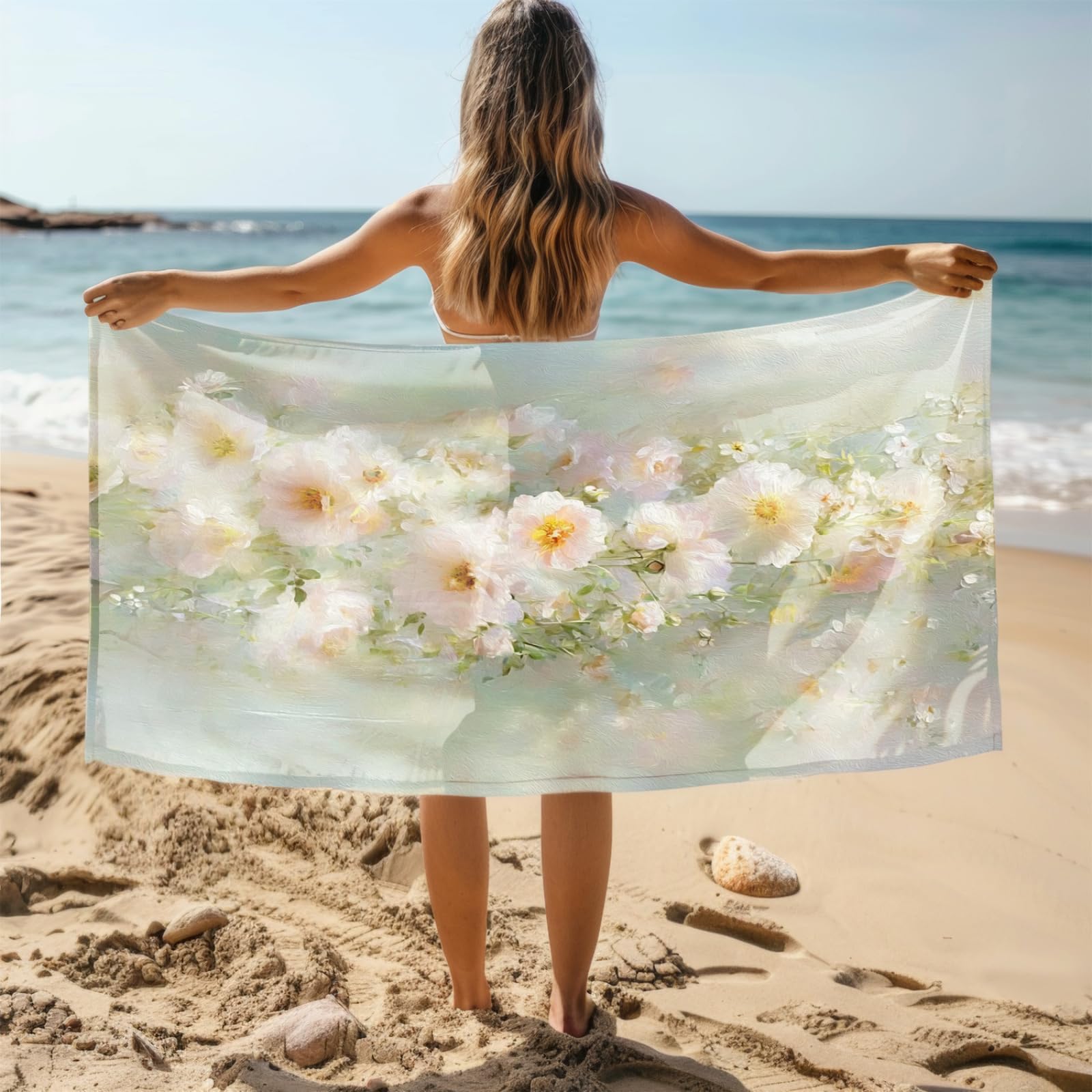 Telo Mare Microfibra 210x230 Fiore Rosa Chiaro Telo Spiaggia Grande Antisabbia,XXL Asciugamano Mare, Asciugatura Rapida, Stuoia Spiaggia Leggero E Portatile