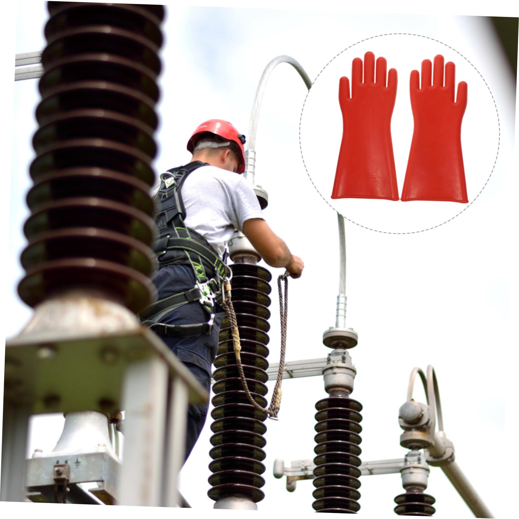 Homoyoyo Guantes Aislantes Eléctricos de Goma Roja para Electricista, Protección de Aislamiento y Flexibilidad Ligera para Trabajos de Alto Voltaje