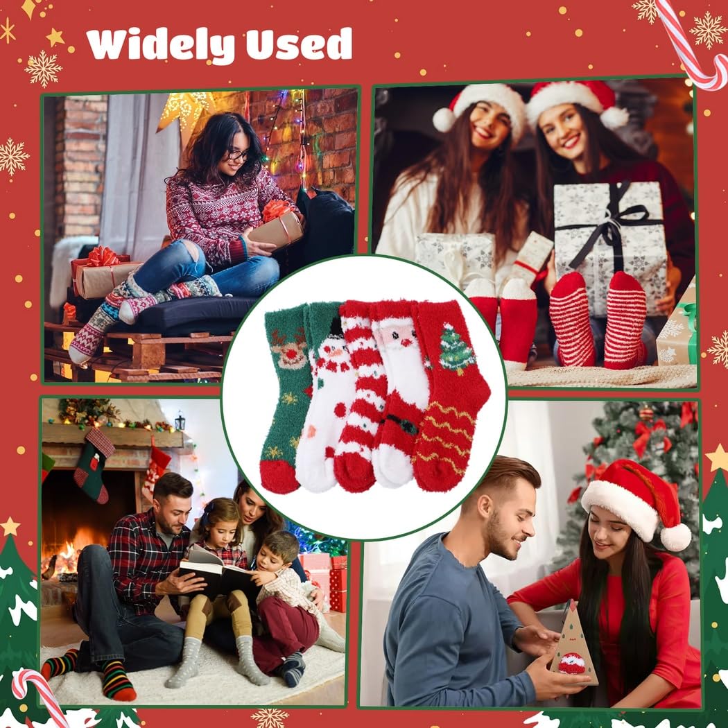 Paquete de 10 calcetines festivos de Navidad, calcetines cálidos de invierno, estampados de árbol de Papá Noel, calcetines de Navidad coloridos, perfectos para fiestas de Navidad, 5 pares,